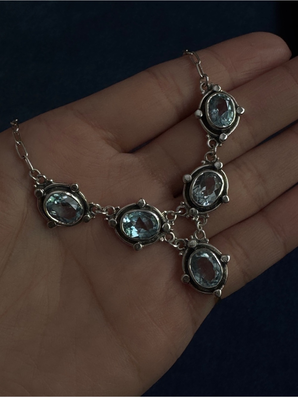 Vintage 925 Sterling Silver Blue Topaz or Aquamarine Necklace. - Picture 7 of 7